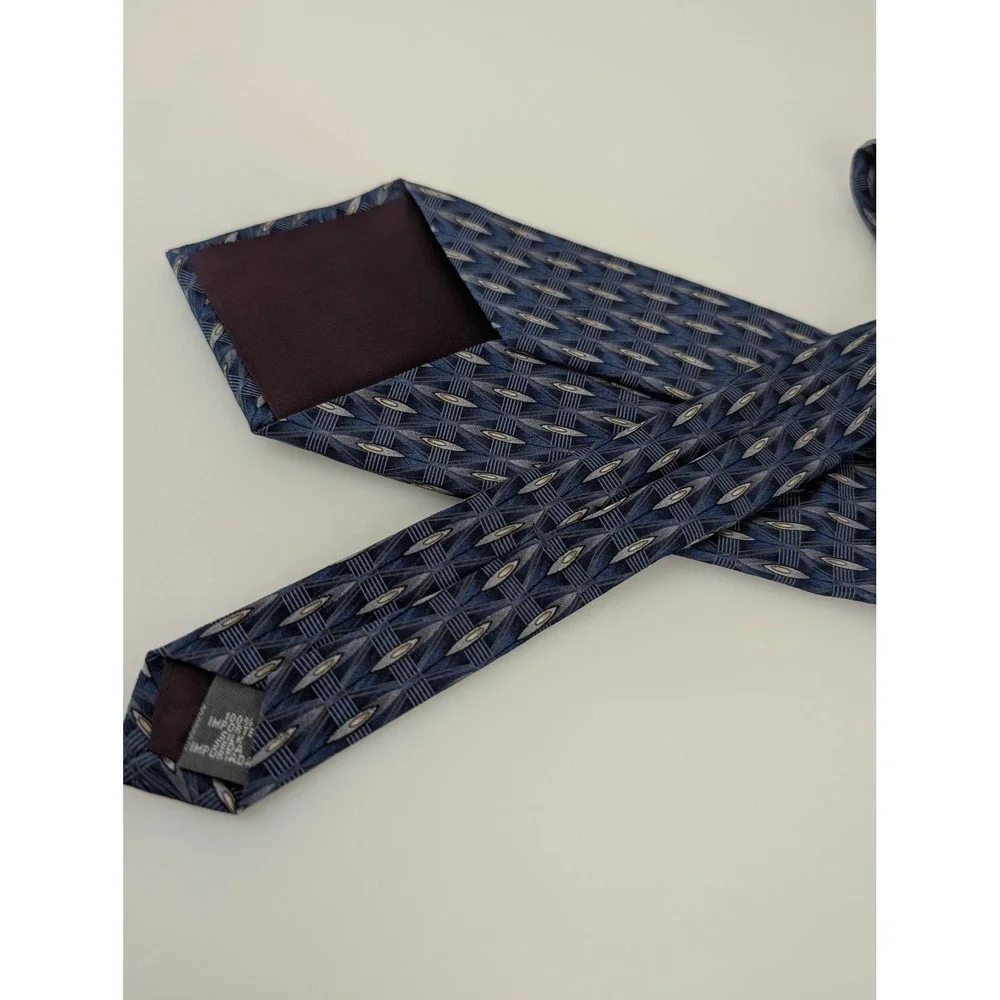 Palatina Geometric‎ 100% Silk Wide Neck Tie Size 4 x 57 Blue Green Tan Patterned